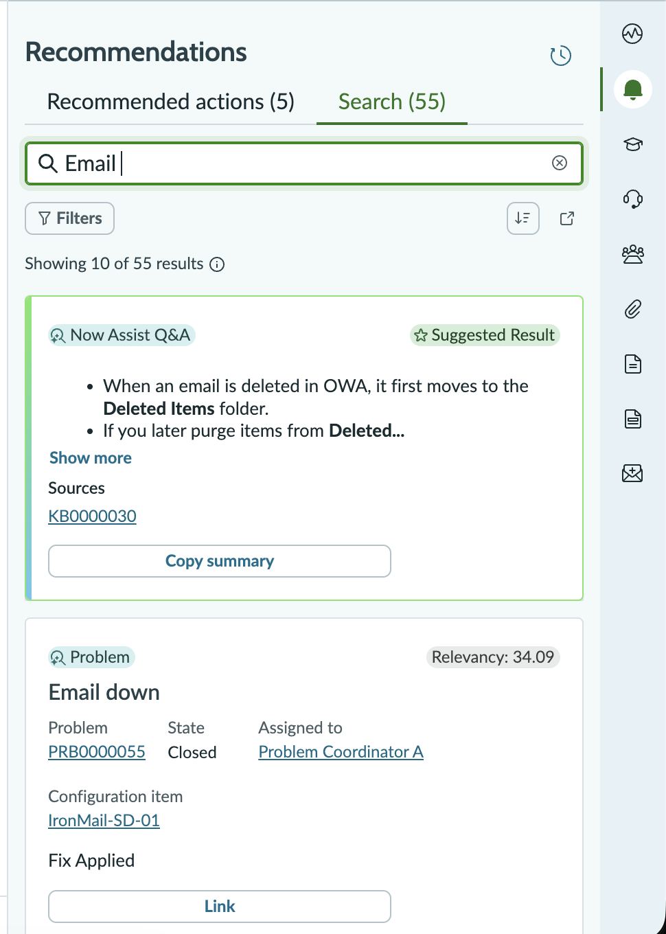 Recommended Actions for ITSM