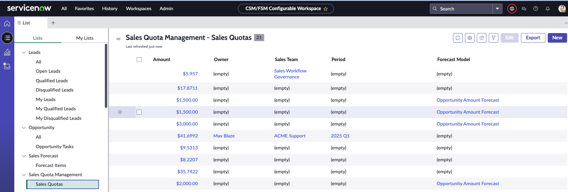 Sales Quota Data Model