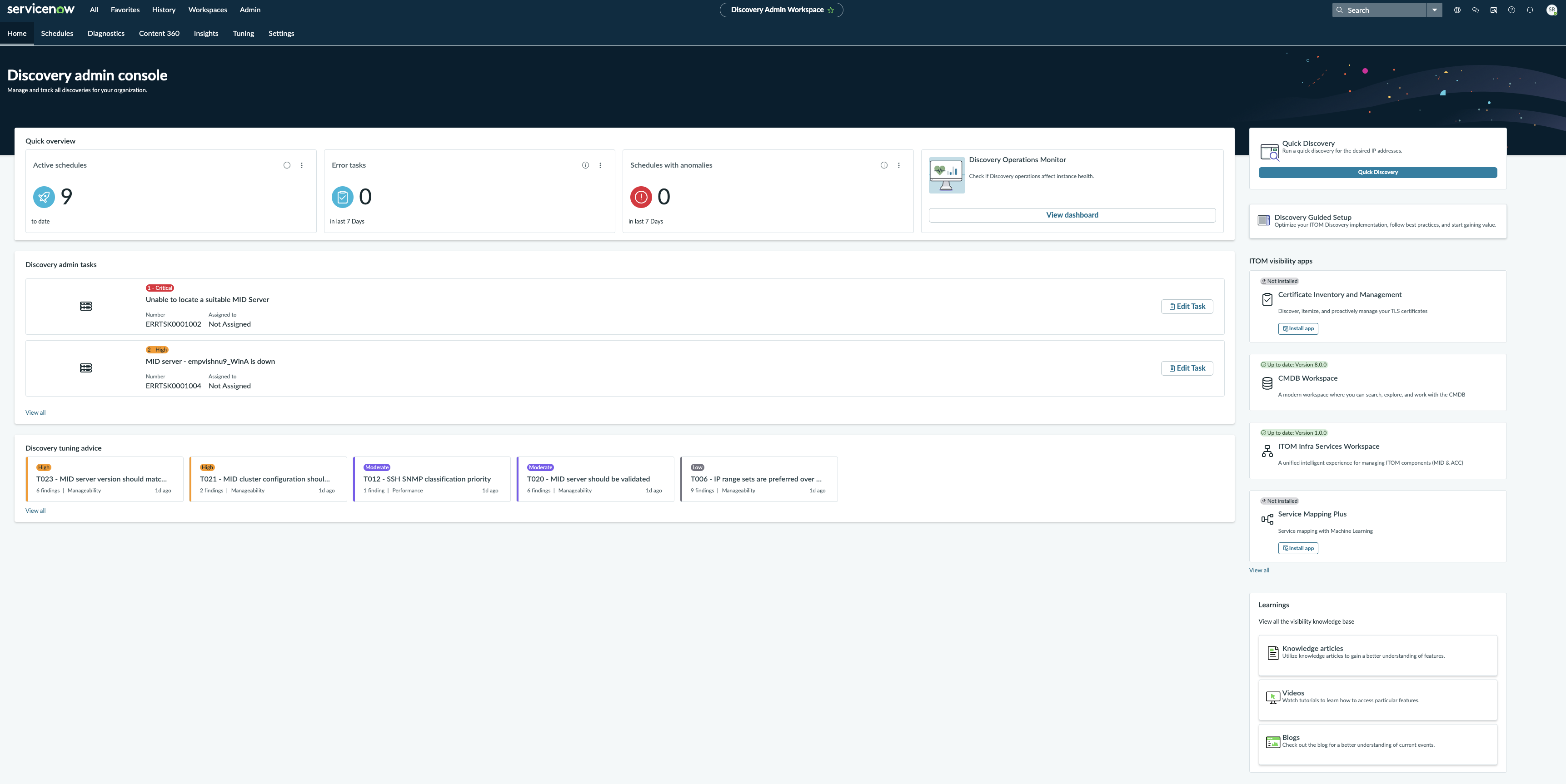 Discovery Admin Workspace