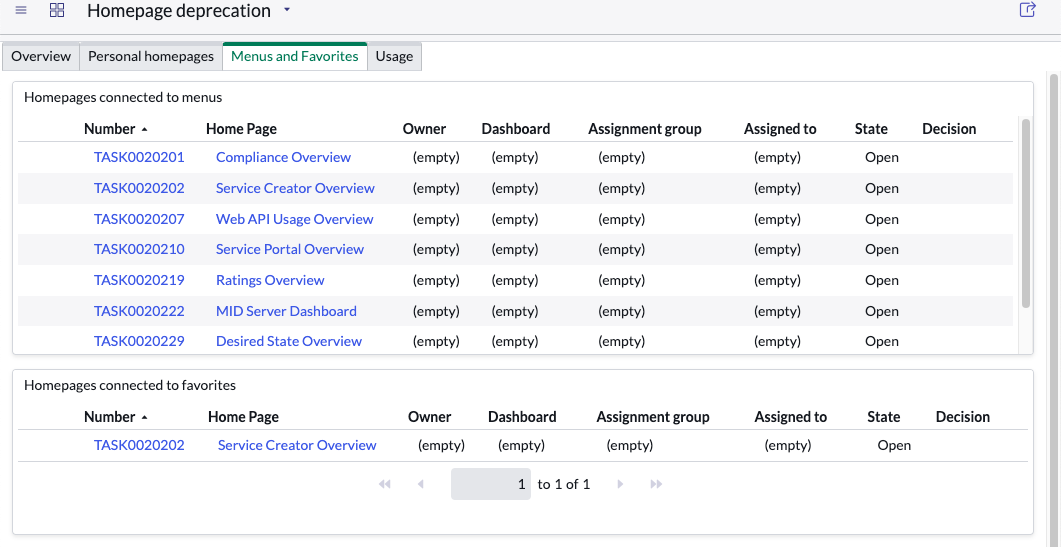 Homepage deprecation help tool